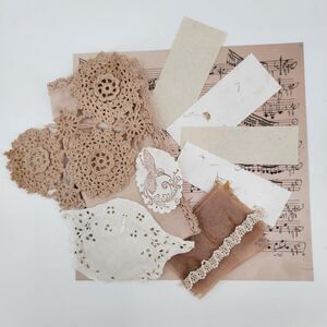 Heirloom Melody No. 02 – Junk Journal-Tea Dyed Linen Lace Paper Ephemera Bundle